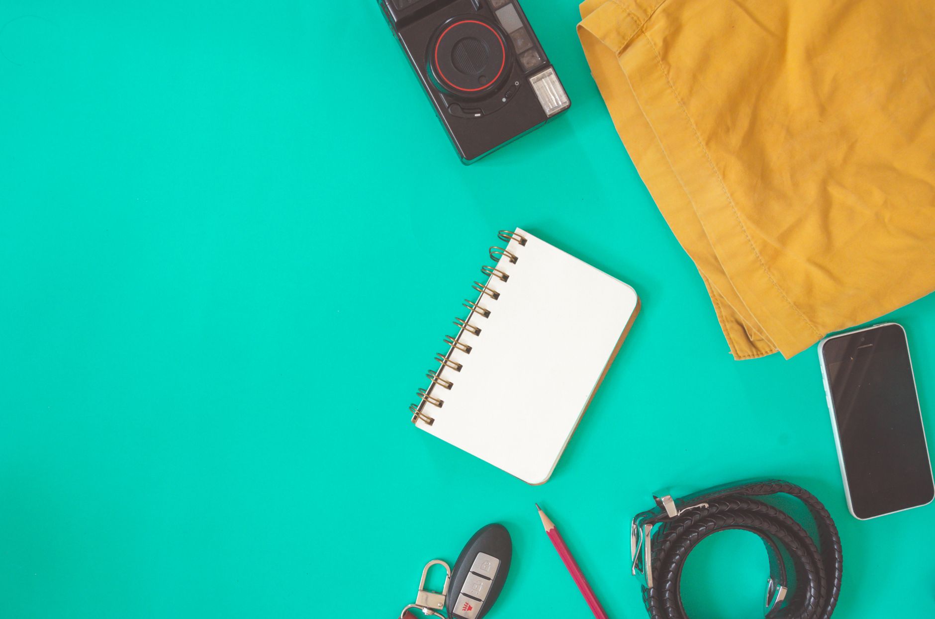Travel equipment arranged on table